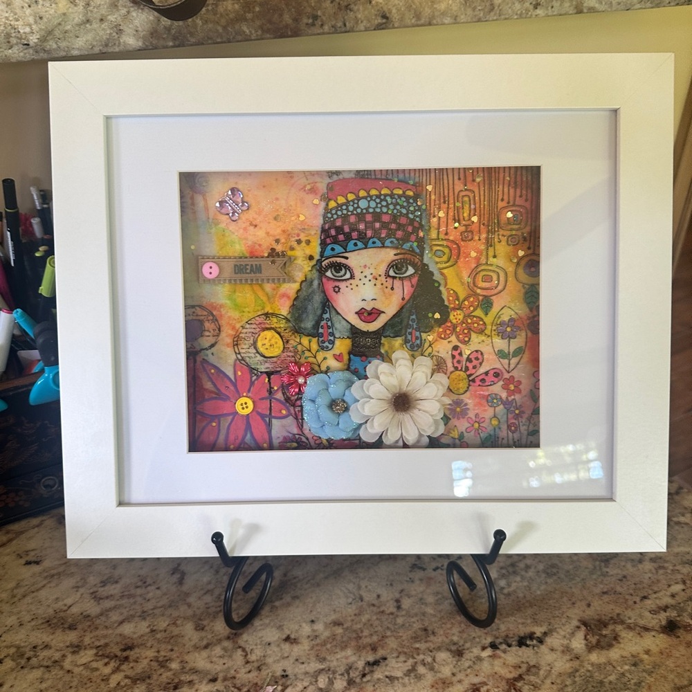 Handmade Unique&Original Artwork Mix Media Art in White Shadow Frame By IvLuna
